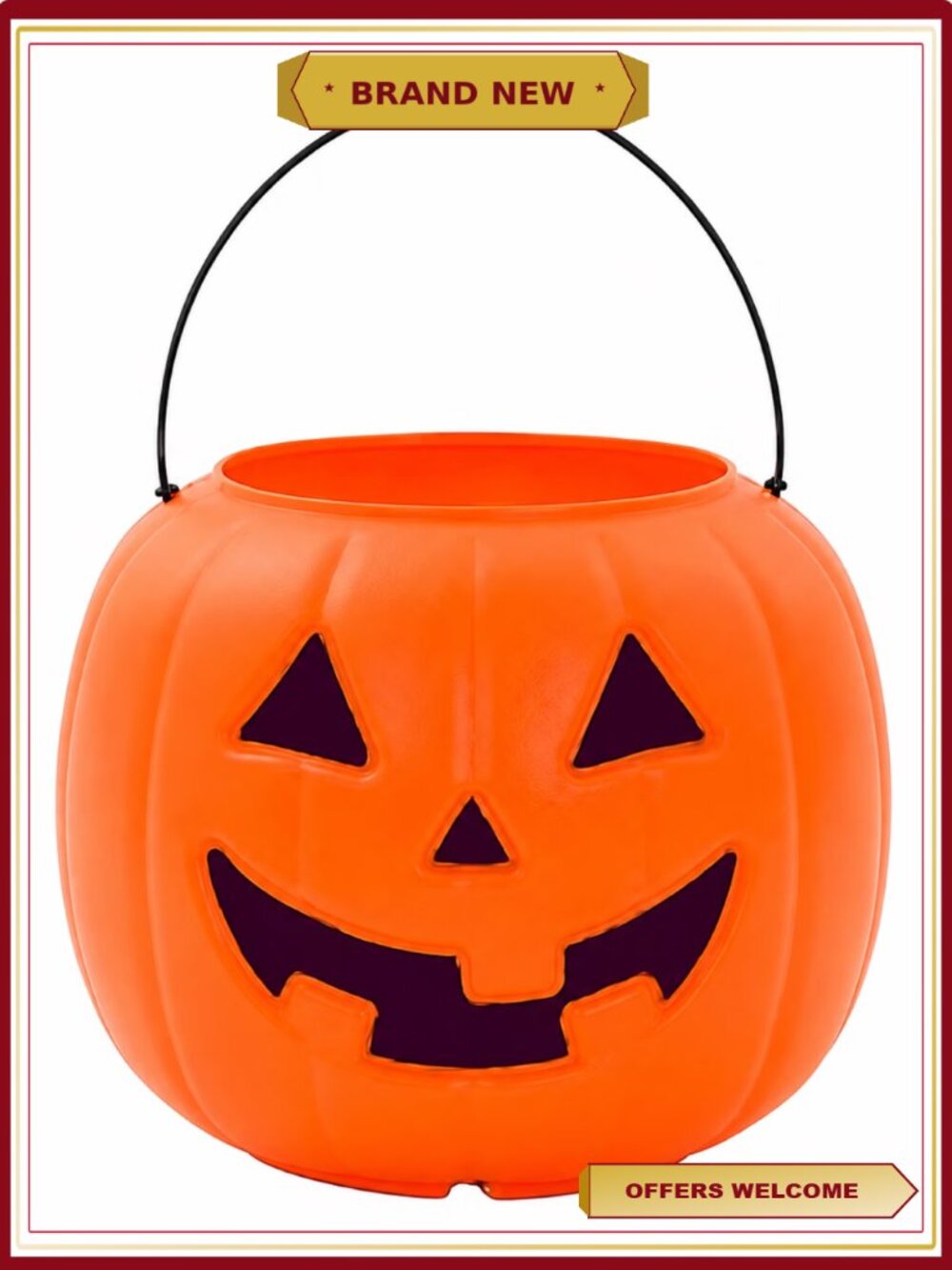 8in Orange Pumpkin Pail Halloween Trick-or-Treat Basket Way To Celebrate